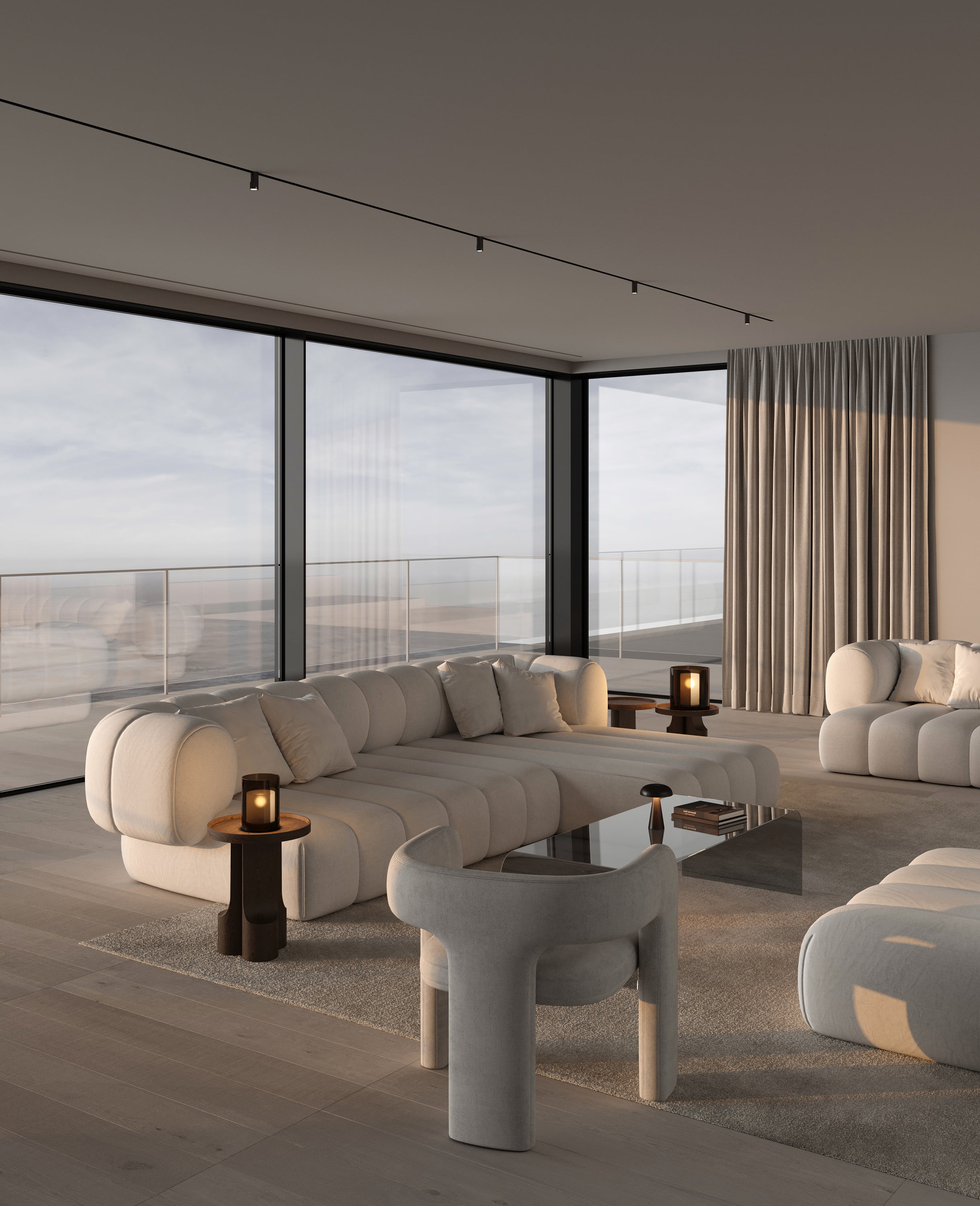 Golden Hour Atmosphere — photorealistic interior render with warm cinematic lighting